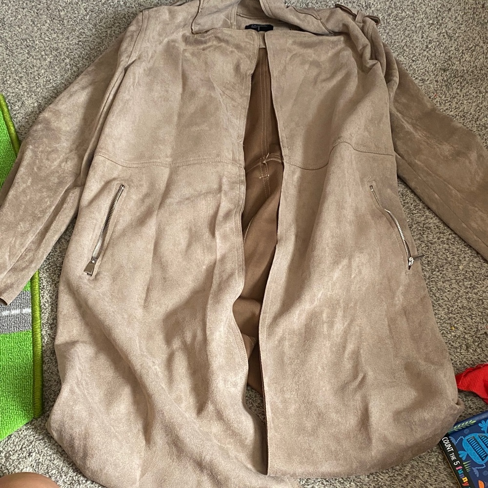 Tan Suede Open Front Coat